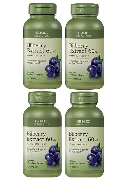 GNC Herbal Plus Bilberry Exract  60mg  100Capsules x 4